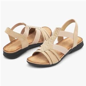 Women's Flat Sandals Elastic Stretch Summer Sandals Comfortable Tan Sz 6‎ EU 37